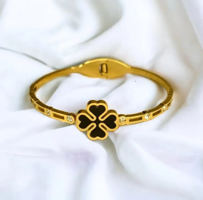 GK-021 Golden Karra with 1 Mid Size Leaf, Openable Arm Bangle, Premium Quality, Beautiful Shiny Elegant, Stainless Steel Arm Bangle.