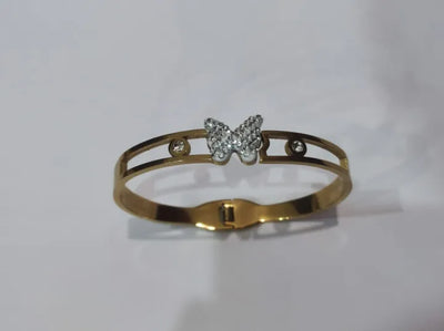 GK-017 Golden Karra Butterfly Design, Openable Arm Bangle, Premium Quality, Beautiful Shiny Elegant, Stainless Steel Arm Bangle.