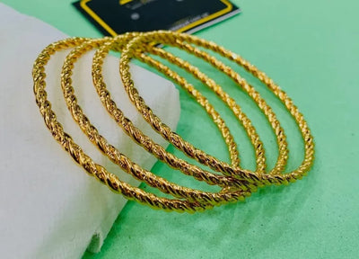 GRB-026 Golden Grooved Round Bangles, for Girls, Kids, Teen Girls, Women & Ladies. / Golden Karra / Arm Bracelet, Premium Quality, Beautiful Shiny Elegant, Stainless Steel.