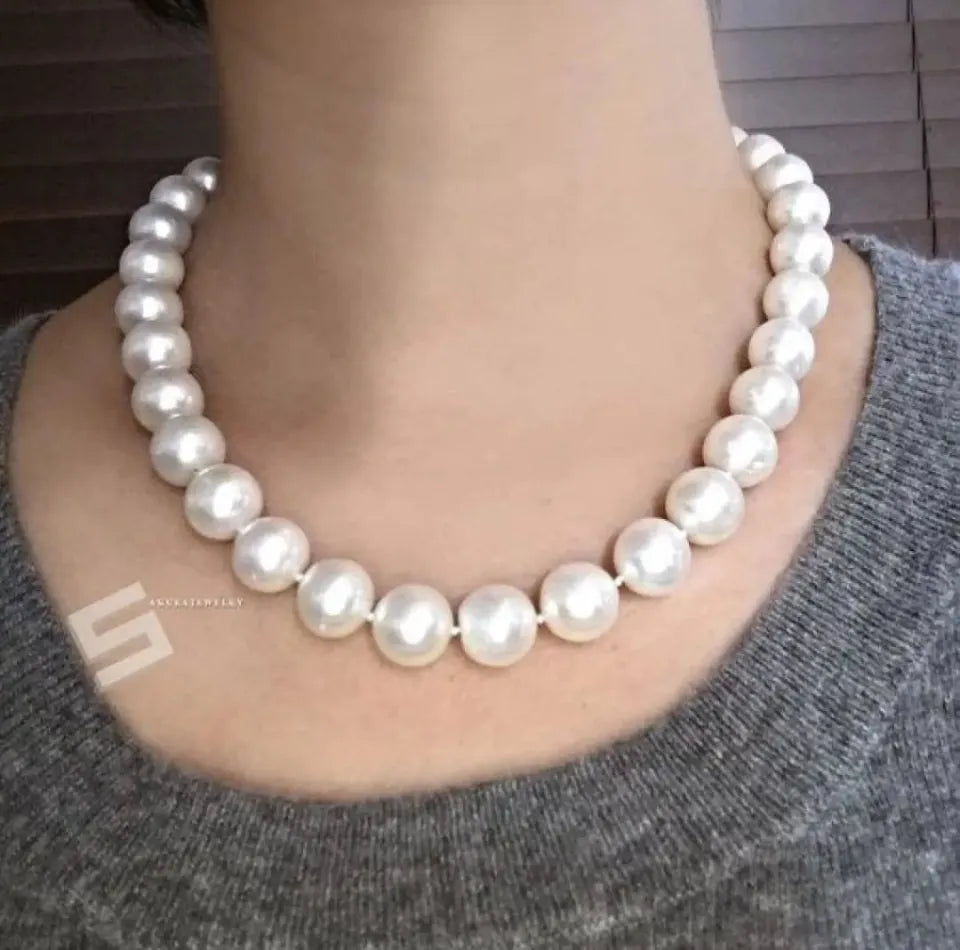 Retro Pearl Necklace for Girls & Women 4Ocm x 1.5 cm (Big Pearl Mala) Pearl White Color