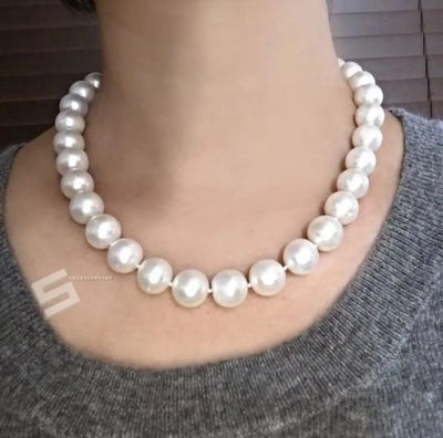 Retro Pearl Necklace for Girls & Women 4Ocm x 1.5 cm (Big Pearl Mala) Pearl White Color