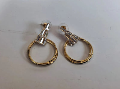 TSE-112 Triangular Stonework Earrings with twin Rings | Drop Earrings Trendy Fashion | Light Weight for Ladies / Girls / Women / Artificial Jewelry