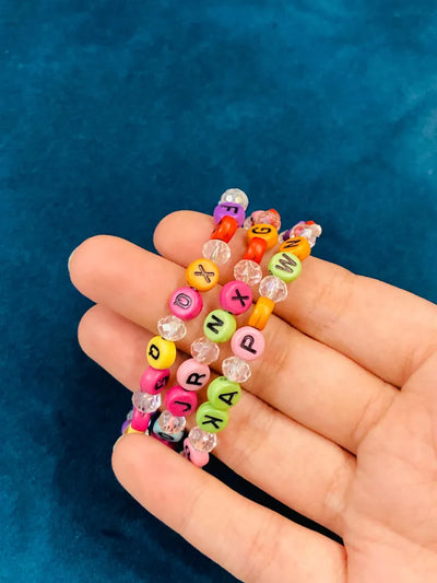 EB-060-ABC Alphabet Multicolor Beads Bracelet, Hand Wrapped Band, Unisex Wrist Band, Elasticated, Very Light weight for Boys & Girls