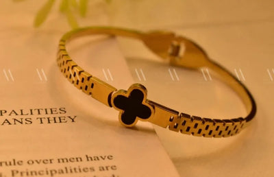 GK-020 Golden Karra with 1 Small Leaf, Openable Arm Bangle, Premium Quality, Beautiful Shiny Elegant, Stainless Steel Arm Bangle.