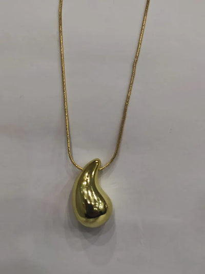Tear Drop Pendant / Locket / Necklace with Chain, Golden & Silver Glossy Shine, Water Drop Hallow Stud