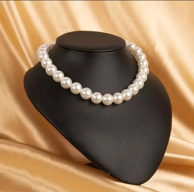 Retro Pearl Necklace for Girls & Women 4Ocm x 1.5 cm (Big Pearl Mala) Pearl White Color