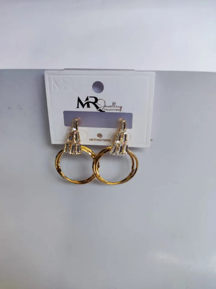 TSE-112 Triangular Stonework Earrings with twin Rings | Drop Earrings Trendy Fashion | Light Weight for Ladies / Girls / Women / Artificial Jewelry