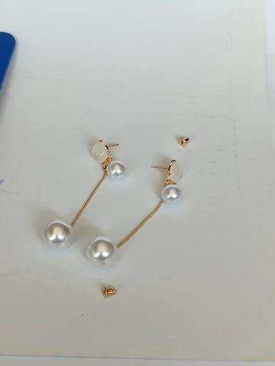 D-10 Twin Pearl Earrings with Gemstone & Golden Chain Shine Earrings| Double Pearl Drop Earrings Trendy Fashion | Light Weight for Ladies / Girls / Women / Artificial Jewelry