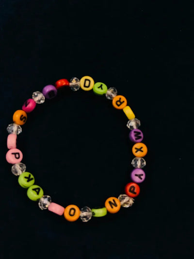 EB-060-ABC Alphabet Multicolor Beads Bracelet, Hand Wrapped Band, Unisex Wrist Band, Elasticated, Very Light weight for Boys & Girls