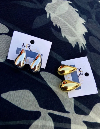 Tear Drop Earrings Golden & Silver Glossy Shine Earrings, Chunky Dome Drop Hallow Stud
