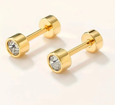 SDE-100-GLD Crystal Stud Ear Tops with Screw/Paich Baali Trendy Fashion
