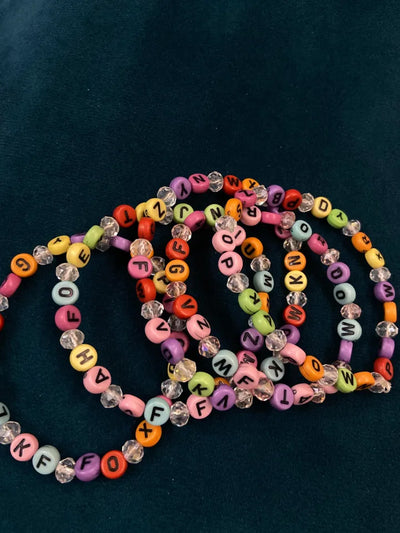 EB-060-ABC Alphabet Multicolor Beads Bracelet, Hand Wrapped Band, Unisex Wrist Band, Elasticated, Very Light weight for Boys & Girls