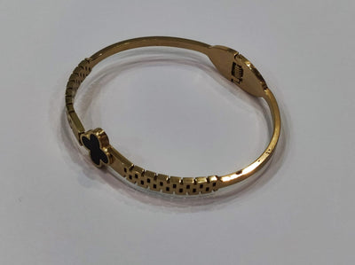 GK-020 Golden Karra with 1 Small Leaf, Openable Arm Bangle, Premium Quality, Beautiful Shiny Elegant, Stainless Steel Arm Bangle.