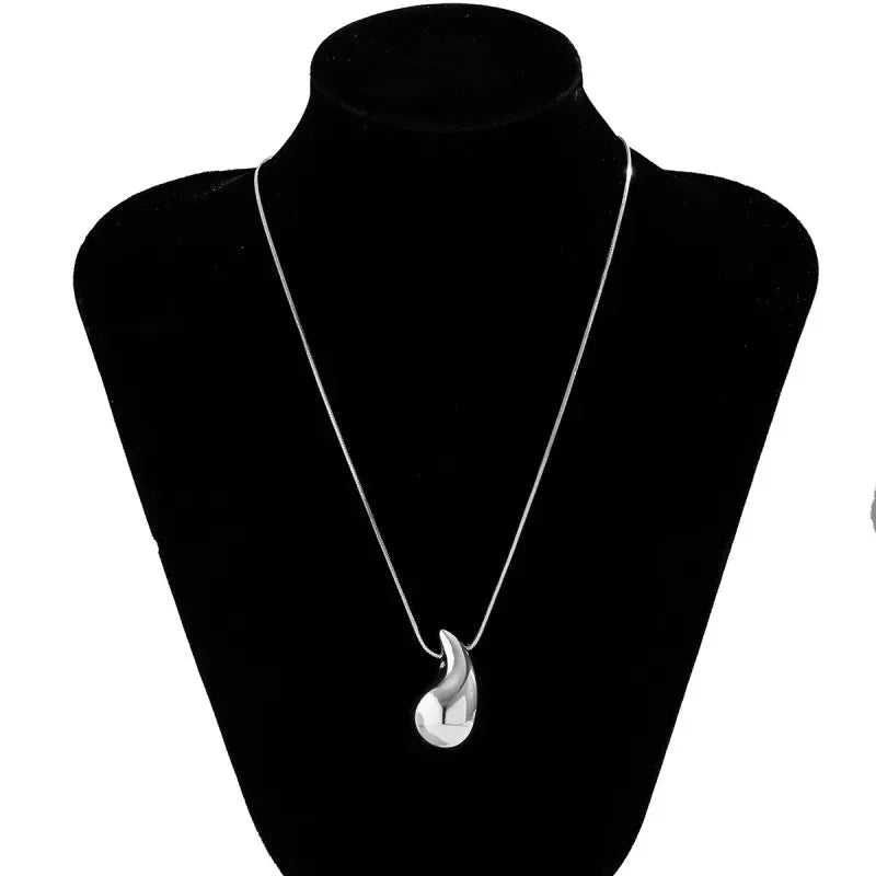 Tear Drop Pendant / Locket / Necklace with Chain, Golden & Silver Glossy Shine, Water Drop Hallow Stud