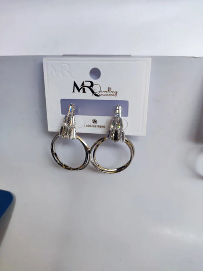 TSE-112 Triangular Stonework Earrings with twin Rings | Drop Earrings Trendy Fashion | Light Weight for Ladies / Girls / Women / Artificial Jewelry