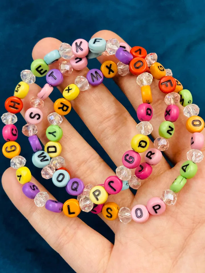 EB-060-ABC Alphabet Multicolor Beads Bracelet, Hand Wrapped Band, Unisex Wrist Band, Elasticated, Very Light weight for Boys & Girls