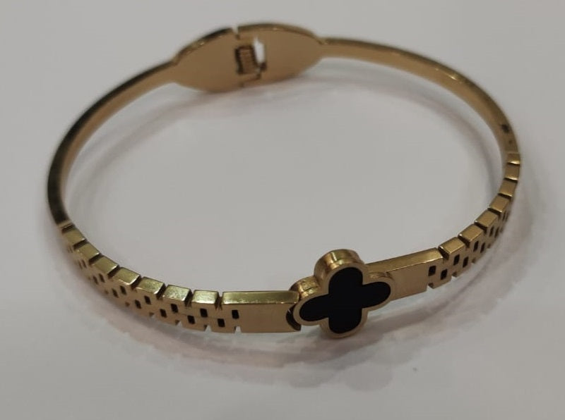 GK-020 Golden Karra with 1 Small Leaf, Openable Arm Bangle, Premium Quality, Beautiful Shiny Elegant, Stainless Steel Arm Bangle.