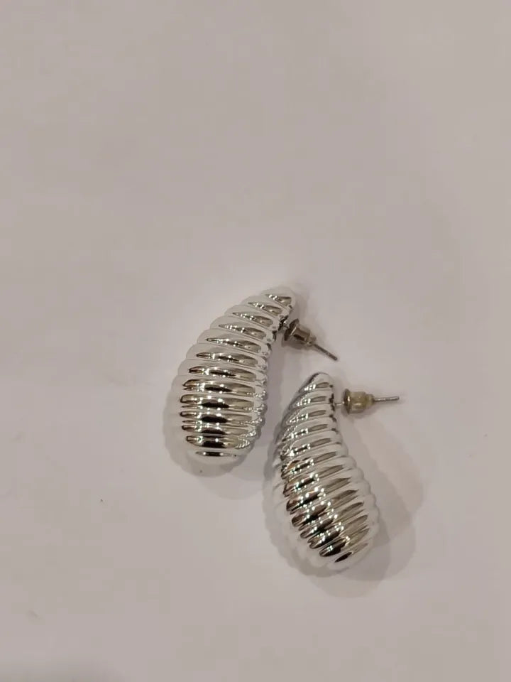 Tear Drop Earrings Golden & Silver Glossy Shine Earrings, Chunky Dome Drop Hallow Stud