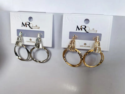 TSE-112 Triangular Stonework Earrings with twin Rings | Drop Earrings Trendy Fashion | Light Weight for Ladies / Girls / Women / Artificial Jewelry