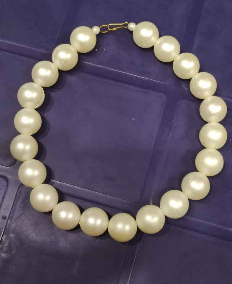 Retro Pearl Necklace for Girls & Women 4Ocm x 1.5 cm (Big Pearl Mala) Pearl White Color
