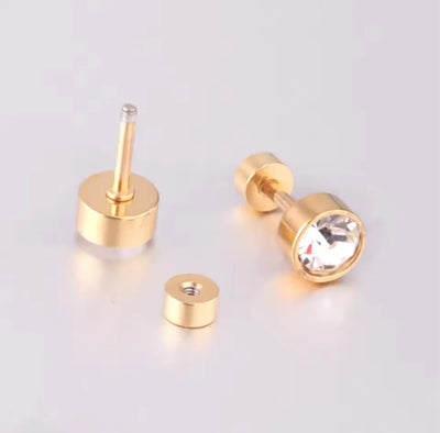 SDE-100-GLD Crystal Stud Ear Tops with Screw/Paich Baali Trendy Fashion