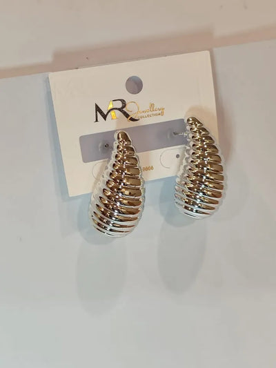 Tear Drop Earrings Golden & Silver Glossy Shine Earrings, Chunky Dome Drop Hallow Stud