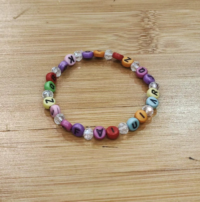 EB-060-ABC Alphabet Multicolor Beads Bracelet, Hand Wrapped Band, Unisex Wrist Band, Elasticated, Very Light weight for Boys & Girls