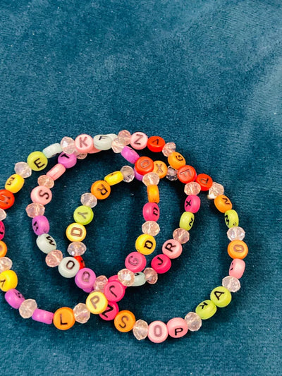 EB-060-ABC Alphabet Multicolor Beads Bracelet, Hand Wrapped Band, Unisex Wrist Band, Elasticated, Very Light weight for Boys & Girls