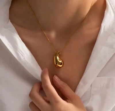 Tear Drop Pendant / Locket / Necklace with Chain, Golden & Silver Glossy Shine, Water Drop Hallow Stud