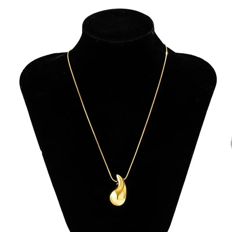 Tear Drop Pendant / Locket / Necklace with Chain, Golden & Silver Glossy Shine, Water Drop Hallow Stud