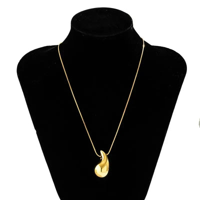 Tear Drop Pendant / Locket / Necklace with Chain, Golden & Silver Glossy Shine, Water Drop Hallow Stud