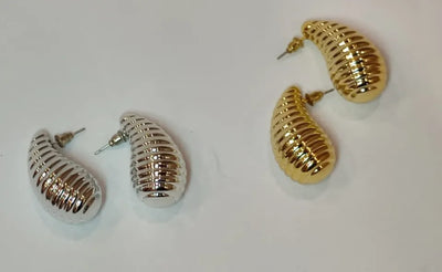 Tear Drop Earrings Golden & Silver Glossy Shine Earrings, Chunky Dome Drop Hallow Stud