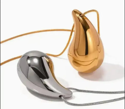 Tear Drop Pendant / Locket / Necklace with Chain, Golden & Silver Glossy Shine, Water Drop Hallow Stud
