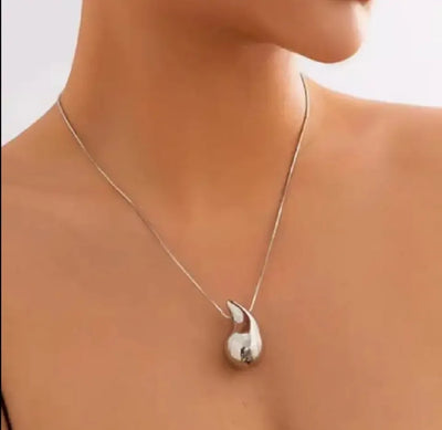 Tear Drop Pendant / Locket / Necklace with Chain, Golden & Silver Glossy Shine, Water Drop Hallow Stud