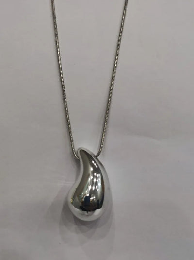 Tear Drop Pendant / Locket / Necklace with Chain, Golden & Silver Glossy Shine, Water Drop Hallow Stud