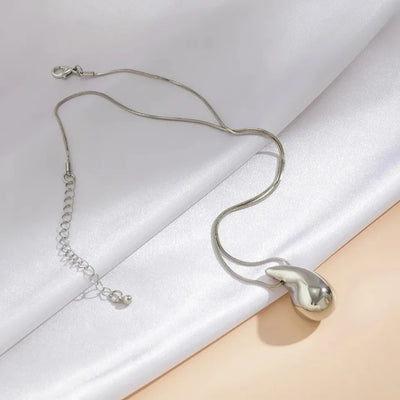 Tear Drop Pendant / Locket / Necklace with Chain, Golden & Silver Glossy Shine, Water Drop Hallow Stud