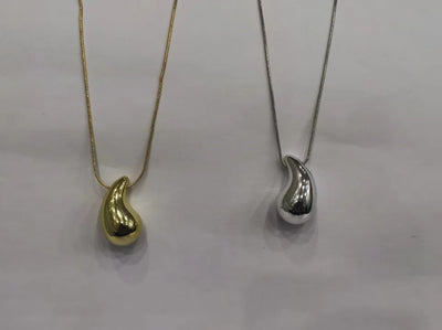 Tear Drop Pendant / Locket / Necklace with Chain, Golden & Silver Glossy Shine, Water Drop Hallow Stud