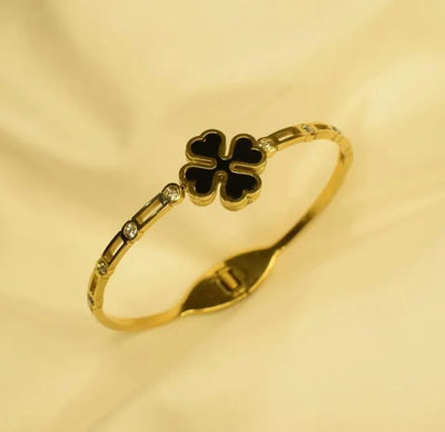 GK-021 Golden Karra with 1 Mid Size Leaf, Openable Arm Bangle, Premium Quality, Beautiful Shiny Elegant, Stainless Steel Arm Bangle.