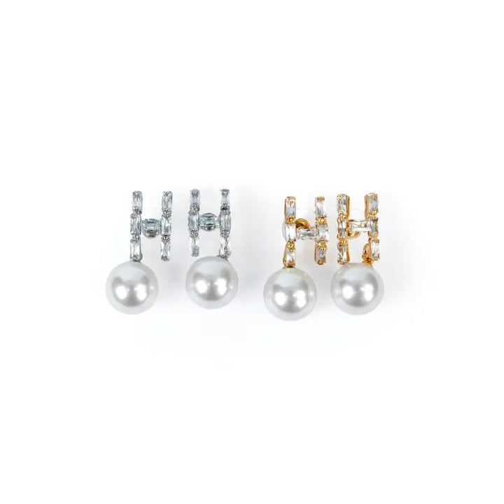 PEH-111 Pearl Earrings with Gemstones in H-Shape | Pearl Drop Earrings Trendy Fashion | Light Weight for Ladies / Girls / Women / Artificial Jewelry
