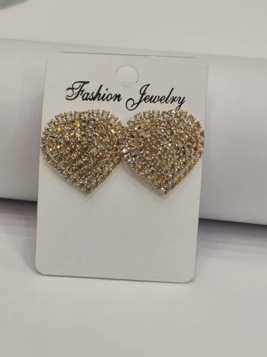 Heart Shape Rhinestone Earrings, Stylish, Fancy, Fashion Trendy, Golden, Silver, Elegant Studs.