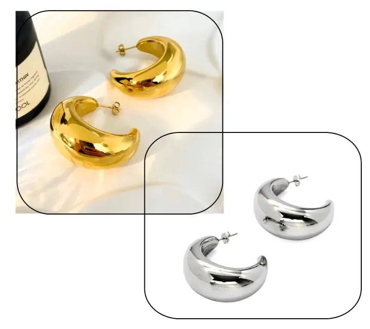 HPE-121 Hoop Earrings 30mm, Glossy Shine Earrings, Stylish Fashion Light Weight Chunky Funky Long Earing, for Ladies / Girls / Women / Fancy & Elegant Artificial Jewelry