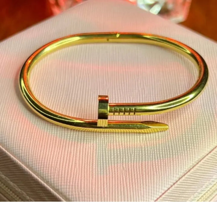 GK-023 Nail Design Golden Karra, Premium Quality / Beautiful Shiny Elegant color / Bangle for Girls and Women, Fashion Jewelry, Stainless Steel.