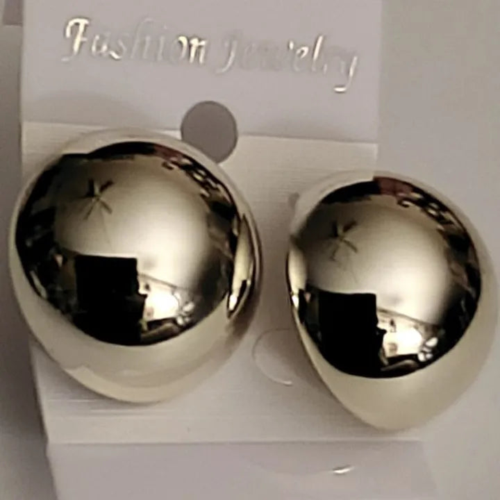 DOT Earrings Golden & Silver Glossy Shine Earrings, Chunky Dome Hallow Stud