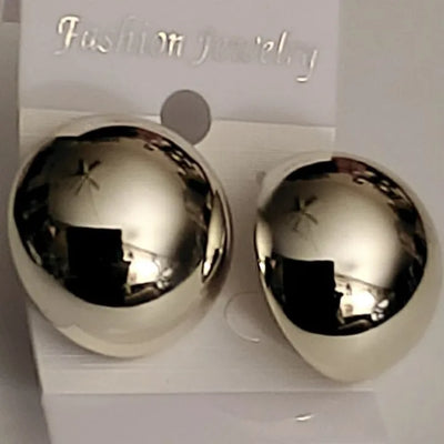 DOT Earrings Golden & Silver Glossy Shine Earrings, Chunky Dome Hallow Stud