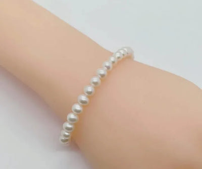 EB-056-Pearl White 6mm Beads Bracelet, Hand Wrapped Band, Unisex Wrist Band, Elasticated, Very Light weight for Boys & Girls