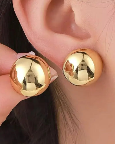 DOT Earrings Golden & Silver Glossy Shine Earrings, Chunky Dome Hallow Stud