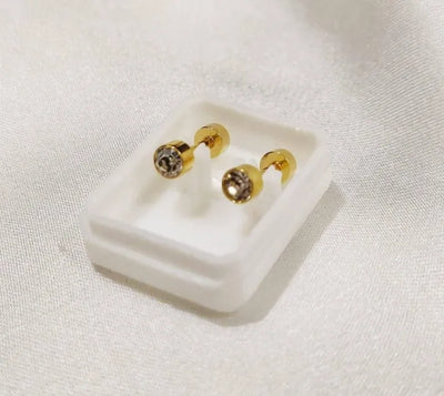 SDE-100-GLD Crystal Stud Ear Tops with Screw/Paich Baali Trendy Fashion | Light Weight for Men / Women / Ladies / Girls / Boys Artificial Jewelry