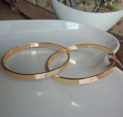 PFB-025 Golden Plain Flat Bangles, for Girls, Women & Ladies. Width 6mm / Golden Karra / Arm Bracelet, Premium Quality, Beautiful Shiny Elegant, Stainless Steel.
