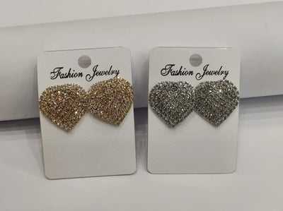Heart Shape Rhinestone Earrings, Stylish, Fancy, Fashion Trendy, Golden, Silver, Elegant Studs.