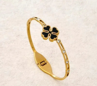 GK-021 Golden Karra with 1 Mid Size Leaf, Openable Arm Bangle, Premium Quality, Beautiful Shiny Elegant, Stainless Steel Arm Bangle.